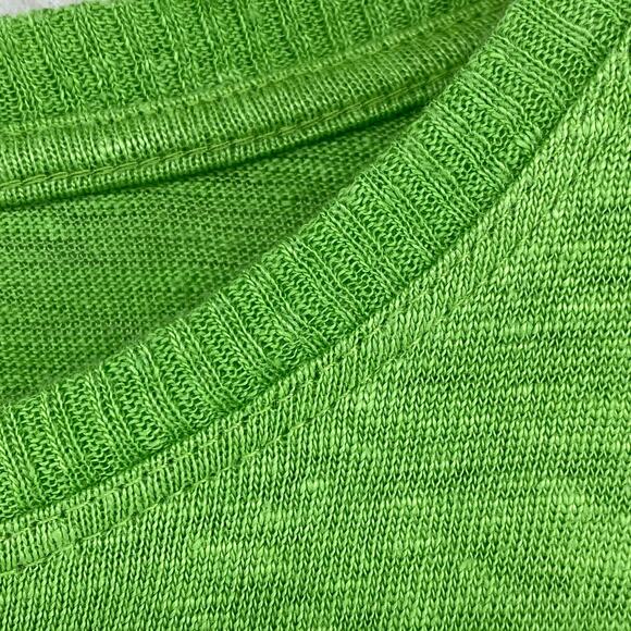 EILEEN FISHER Top S Organic Linen Slub Jersey Pocket Rib Trim 3/4 Sleeve Green - Picture 6 of 11